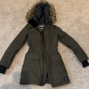 TNA Bancroft Olive Parka with Faux Fur Hood